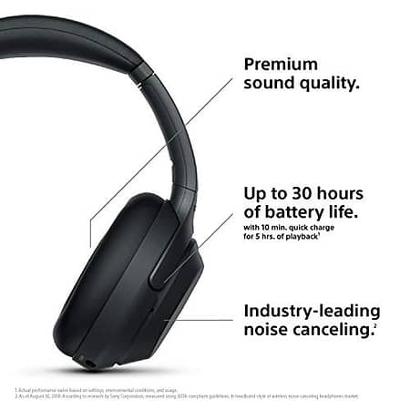 Sony Noise Cancelling Headphones WH1000XM3: Wireless Bluetooth Over the Ear Headphones with Mic and Alexa voice control - Industry Leading Active Noise Cancellation - Black 2