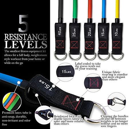 TheFitLife Exercise Resistance Bands with Handles - 5 Fitness Workout Bands Stackable up to 110 lbs, Training Tubes with Large Handles, Ankle Straps, Door Anchor Attachment, Carry Bag and Bonus eBook 3