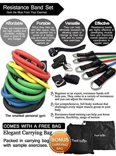 TheFitLife Exercise Resistance Bands with Handles - 5 Fitness Workout Bands Stackable up to 110 lbs, Training Tubes with Large Handles, Ankle Straps, Door Anchor Attachment, Carry Bag and Bonus eBook 6