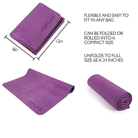 TOPLUS Travel Yoga Mat - Foldable 1/16 Inch Thin Hot Yoga Mat, Sweat Absorbent Anti Slip, High-Grade Natural Suede for Travel, Yoga and Pilates, Coming with Carrying Bag 2