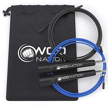 WOD Nation Speed Jump Rope - Blazing Fast Jumping Ropes - Endurance Workout for Boxing, MMA, Martial Arts or Just Staying Fit + FREE Skipping Training Included - Adjustable for Men, Women and Children 1